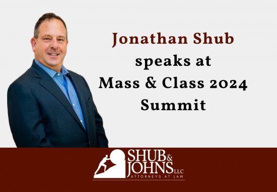 Firm Announcement. Jonathan Shub pictured. TEXT: Jonathan Shub speaks at Mass & Class 2024 Summit.